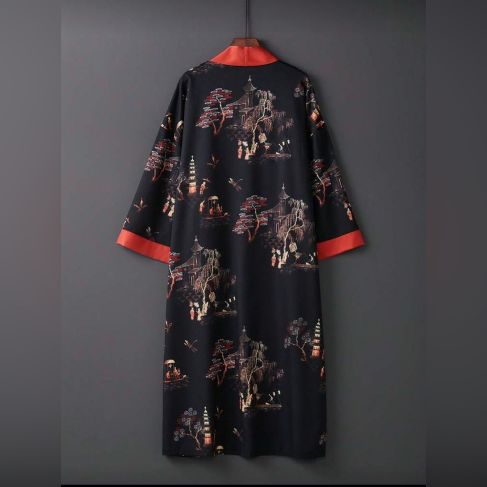 Elegant Black and Orange Women's Kimono Robe